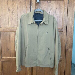 Nautica Men's jacket Tan Zip Up Pockets Plaid Lined Classic